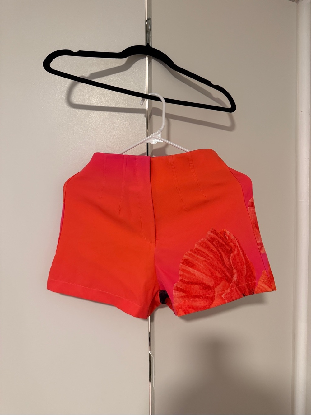High-Waist Coral Pink Floral Detail Women's Shorts